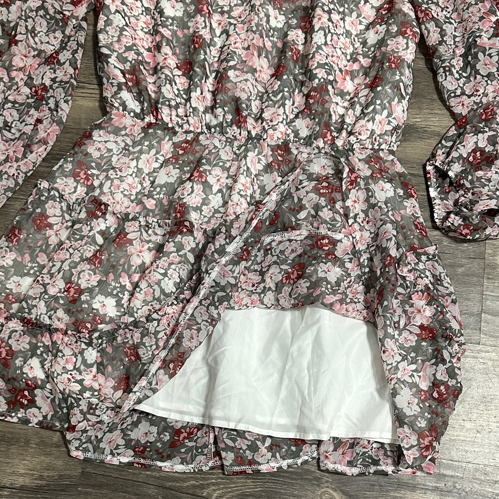 Women's V Neck Puff Sleeves Floral Mini Dress - Picture 7 of 7